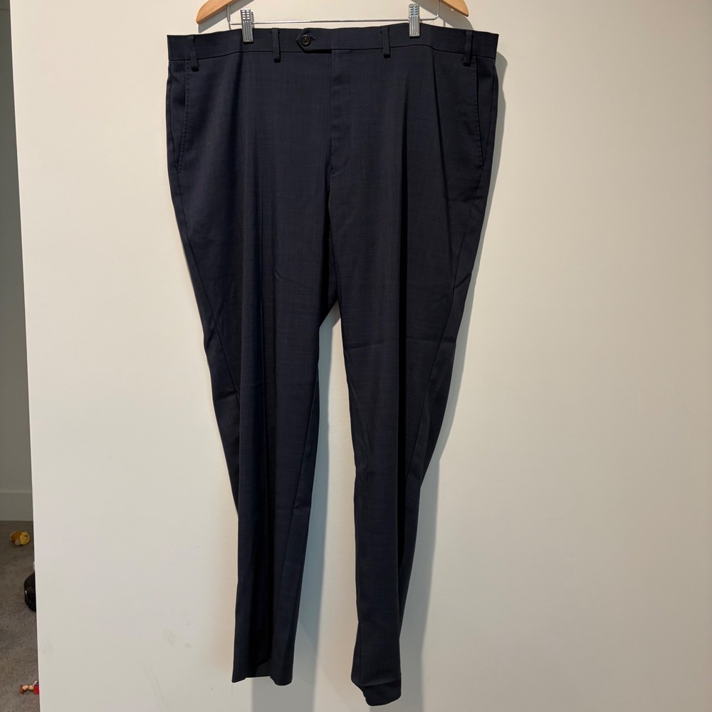 Chaps Mens Total Comfort Navy Blue Textured Dress Pants 42W x 32L Flat Front